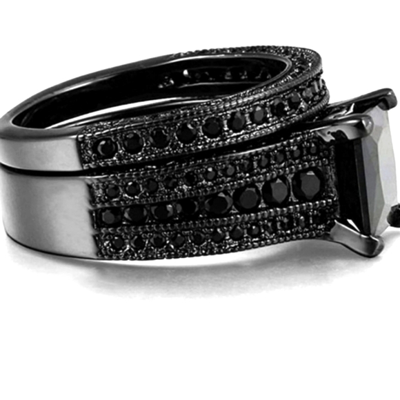 Black Sapphire 8.81 CTW, 925SS Ring SET | Size 8 | His & Hers | NEW - Picture 6 of 14